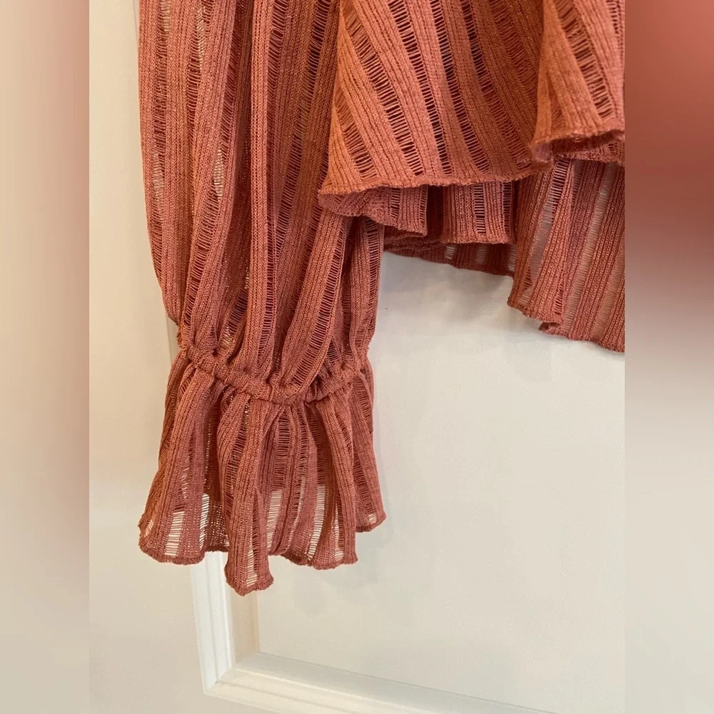 #5 Anthropologie long sleeve sheer striped crop blouse in size large - Picture 5 of 7